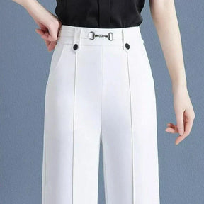 [Pagá 3, Llevate 5] Pantalones de Mujer Lavina de Tiro Alto con Botones Frontales en Poliéster y Seda Color Hielo