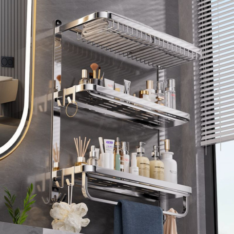 Promo 2x1: Organizador de Baño de Acero Inoxidable 3 Niveles + REGALO 2 Mini Soportes Inox