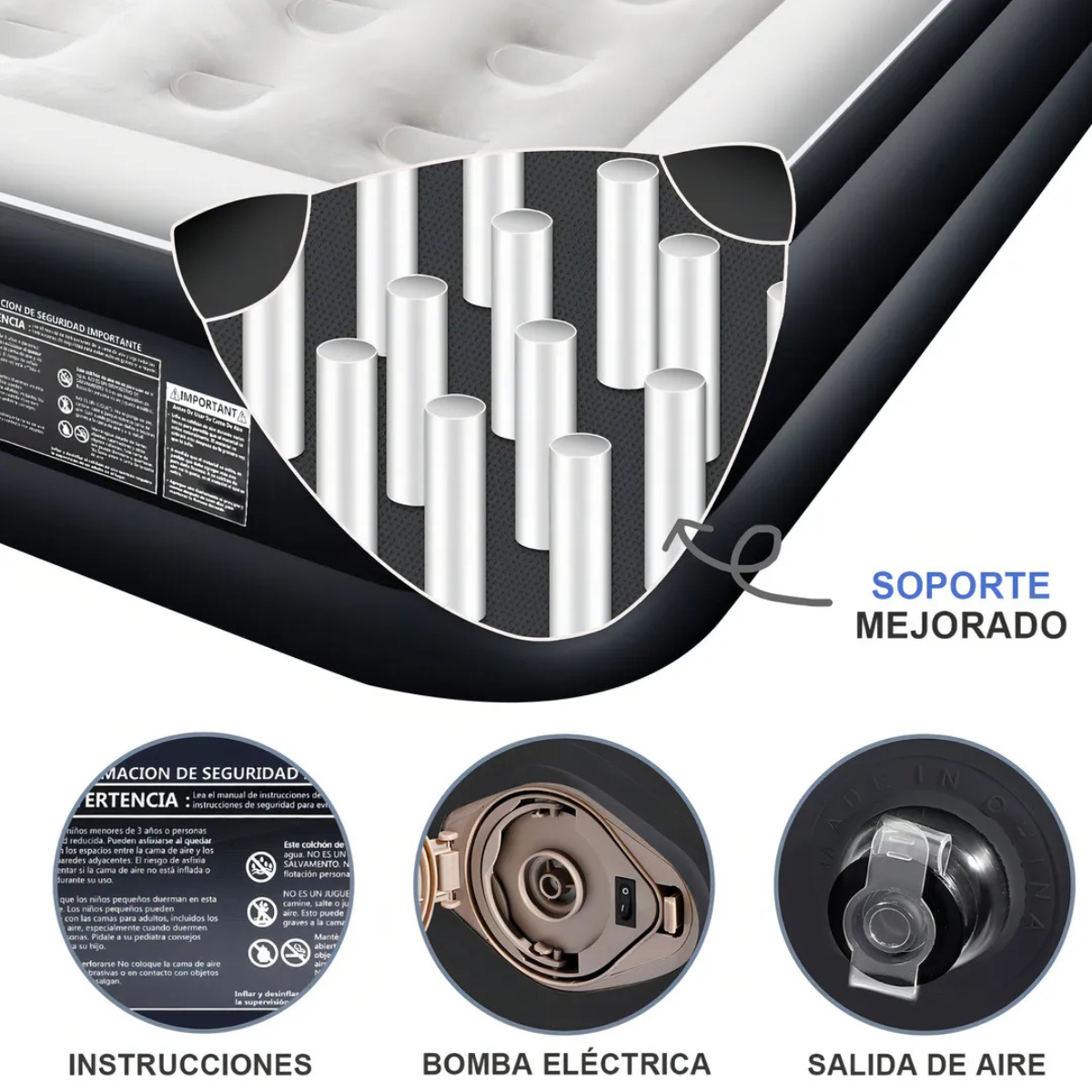 Colchón Inflable con Cabecera y Apoyabrazos Integrados + Kit de Reparación de Regalo Directo de Fábrica